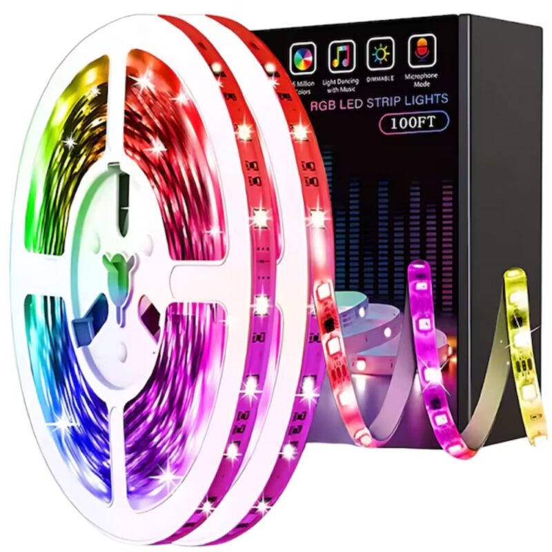 Banda LED 10 m autoadeziva JOZY®, culori intense, aplicatie pe telefon si senzor de sunet, multicolor