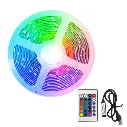 Kit banda LED RGB, 5m, Control din Telecomanda cu 24 de Butoane, Intensitate Lumina Reglabila, VIELLAN, Multicolor