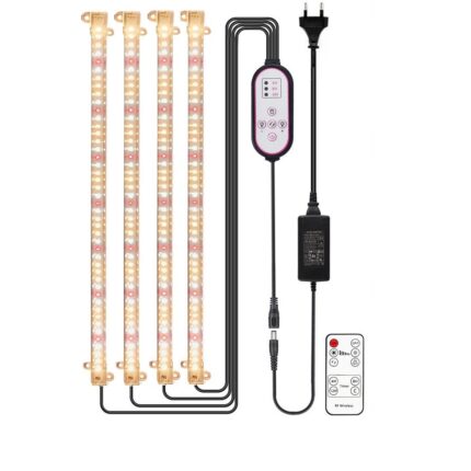 Kit 4 benzi LED pentru cresterea plantelor AxaCube®, 192 leduri, 30 W, 3200 lumeni, IP65, timer, reglare culoare si intensitate luminoasa, control prin telecomanda IR si pe fir, alimentare 12V