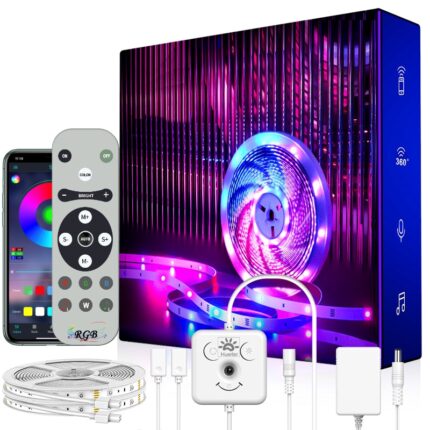 Kit Banda LED Huerler™ Smart RGB 21 metri (2 X 10.5m), control aplicatie, telecomanda, Bluetooth, lumina Multicolora, Music Sync, control vocal, Led Strip