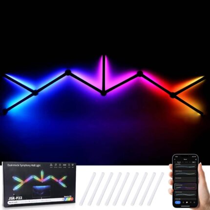 Kit 9 panouri luminoase LED modulare inteligente,6 moduri muzicale, lumina alba si colorata reglabila, WiFi 2.4G, Bluetooth 5.1, compatibil Tuya Smart Life, Suport Amazon Alexa, Asistent Google, OUYLAF, negru