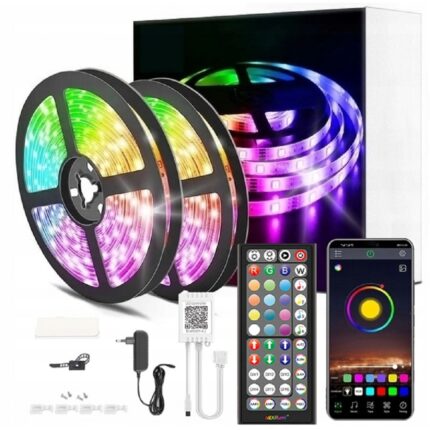 Kit Banda LED RGB, LEDRGB, 5050, Bluetooth, Control Prin Aplicatie Mobila, Pilot IR, Sincronizare Cu Muzica, 12V, Multicolor, 30m (2x15m)