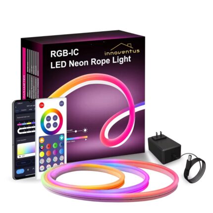 Banda LED Neon RGBIC inteligenta Innoventus®, 5 metri, Aplicatie Wi-Fi Tuya si telecomanda, exterior/interior, sincronizare muzica, control vocal, compatibil Alexa/Google Assistant