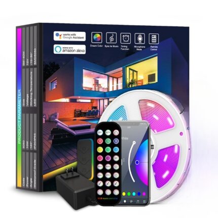 Banda LED RGB, 10 metri, Control Wi-Fi, Aplicatie telefon Tuya sau Smartlife, Compatibil Alexa si Google assistant, Microfon pentru mod muzica, Timer, Intensitate lumina reglabila, Telecomanda cu baterie inclusa, Alimentator 12V DC inclus
