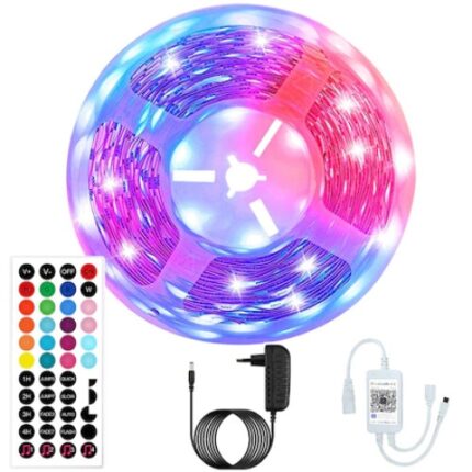 Kit banda LED RGB, 5m, Control APP/Bluetooth/Telecomanda, Sincronizare Muzicala,12V, Multicolor