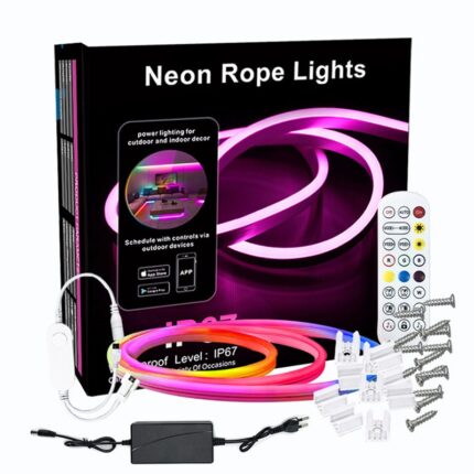 Banda LED Neon RGBIC inteligenta VIELLAN, 10 m, Wi-Fi, sincronizare muzica, 96 de Led-uri pe Metru, IP67, Compatibil Alexa/Google Assistant, 24V, lumina colorata