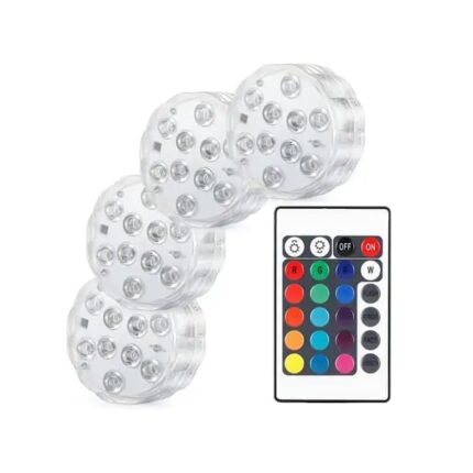 Set de 4 lumini LED impermeabile, telecomanda, luminile subacvatice sunt ideale pentru piscine, acvarii, fantani, petreceri, crearea unei atmosfere magice, lumini multicolore pentru piscina, GlowWaterLights