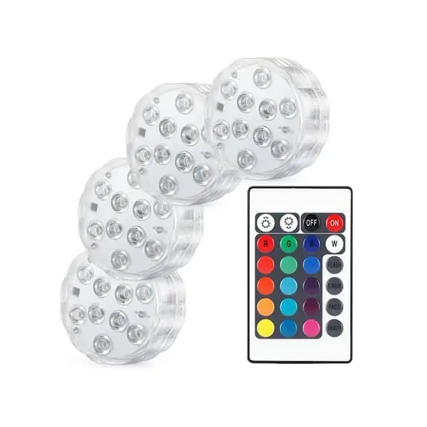 Set de 4 lumini LED impermeabile, telecomanda, luminile subacvatice sunt ideale pentru piscine, acvarii, fantani, petreceri, crearea unei atmosfere magice, lumini multicolore pentru piscina, GlowWaterLights