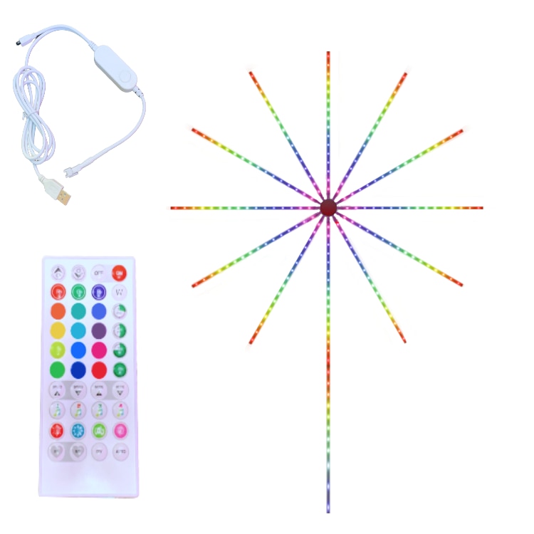 Banda artificii LED, Bluetooth/USB, Control prin telecomanda/telefon, RGB, Sincronizare audio, Multicolor