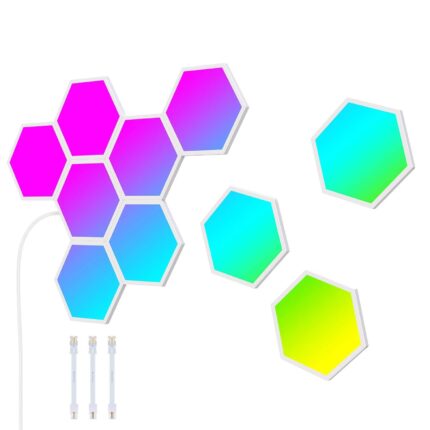 Kit 10 panouri luminoase LED inteligente Govee Glide Hexa RGBIC, sincronizare muzica, Wi-Fi, 24 V/1.5 A, compatibil Alexa/Google Asistant