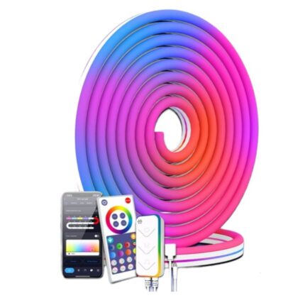 Banda neon SMART, LED RGBIC, WIFI&BLE, Flexibila, Control aplicatie, Temporizator, Luminozitate ajustabila, Sincronizare muzicala, 16 milioane culori, DYI MOD, Control vocal, Multiple moduri de iluminare, Telecomanda, 10 m