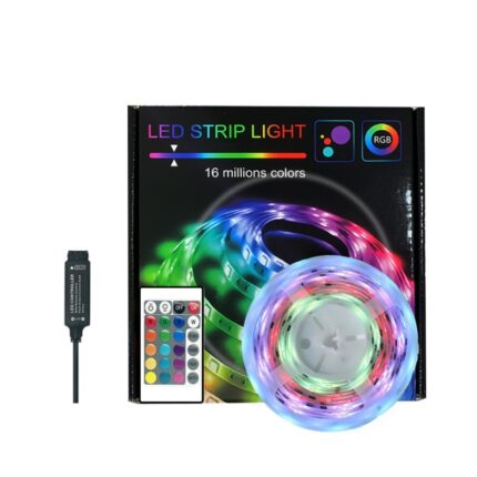 Kit Banda LED, Cafuneplus®, 5050 RGB, Exterior IP20, Telecomanda, Lumina Multicolora, 10 metri, 60 leduri