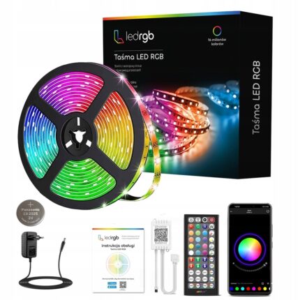 Kit Banda LED RGB, LEDRGB, 6 metri, Bluetooth, Control din Aplicatie Mobila, Pilot IR, Sincronizare cu Muzica, Timer, 30 LED/m, 180 LED-uri, Rezistent la Apa IP20, Lumina Multicolora, 6m