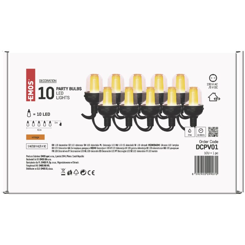 Set luminos LED Emos Party Light DCPV01, 10 becuri, IP44, exterior si interior, 4.5m, Vintage