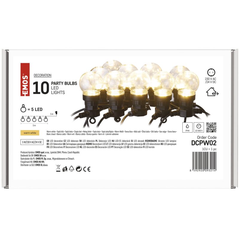 Sir luminos LED Emos Party Light DCPW02, 10 becuri, lumina alba calda, exterior si interior, IP44, 5m
