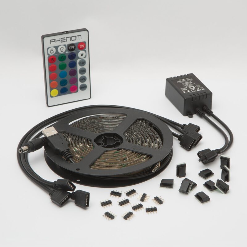 Set banda LED RGB Phenom pentru iluminare fundal TV, telecomanda, USB, 2x30 cm + 2x50 cm