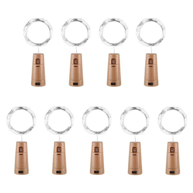 Set de 9 Lumini LED pentru Sticla cu Temporizator, 2m, 20 LED-uri, Impermeabil IP65, Alb Cald