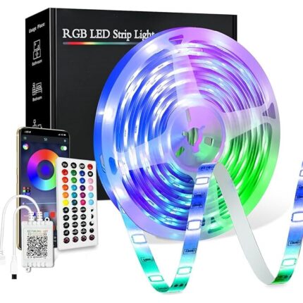Lumini LED RGB cu sincronizare muzicala, control prin aplicatie si telecomanda, exterior/interior IP65, multicolor, 10 m
