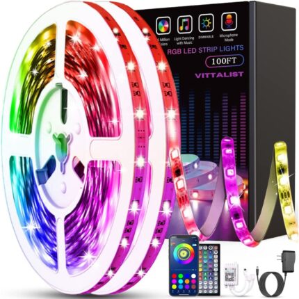 Kit Banda LED RGB 10 metri VITTALIST, Wi-Fi, Aplicatie pe Telefon, Bluetooth, Mod Schimbare Culori pe Muzica, Rezistent la Apa, Microfon, Timer, Telecomanda, Reglabila, Multicolor