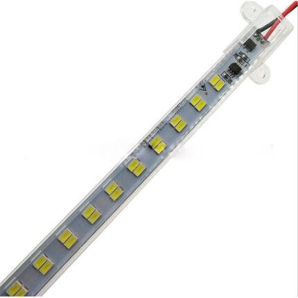 Banda rigida cu LED Tensiune inalta 220V, dublu rand, cu profil din plastic de 100 cm, lumina alb cald