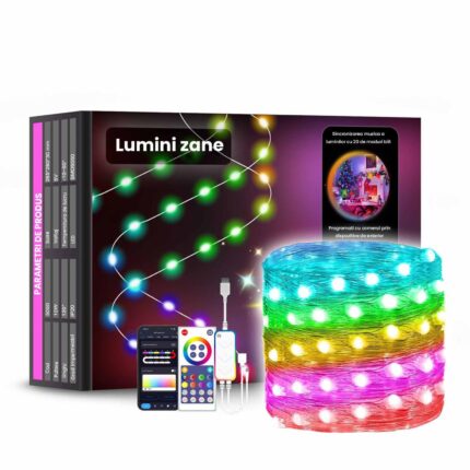 Kit Banda LED, YWX, Wi-Fi, senzor sincronizare muzica, lumina colorata, 20m, Aplicatie Telefon, WI-FI, Timer, Telecomanda, Intensitate Reglabila, Multicolor