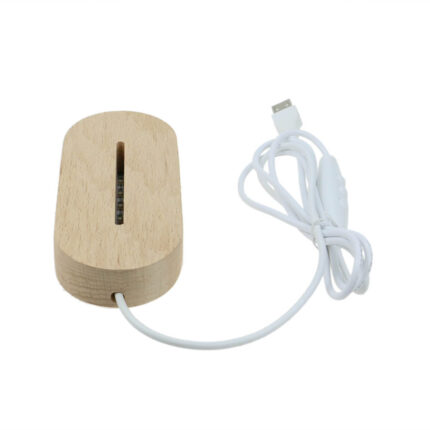 Baza led RGB, lemn masiv, forma ovala, pentru acrilic, 8 culori, jocuri de lumini, alimentare USB, intrerupator pe fir