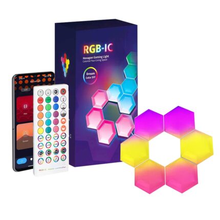 Lampa Modulara Inteligenta tip Hexagon, JESWO®,6 bucati, sincronizare muzicala, Wi-Fi, Control Tuya Smart, Telecomanda Inclusa, moduri multiple, luminozitate ajustabila, timer