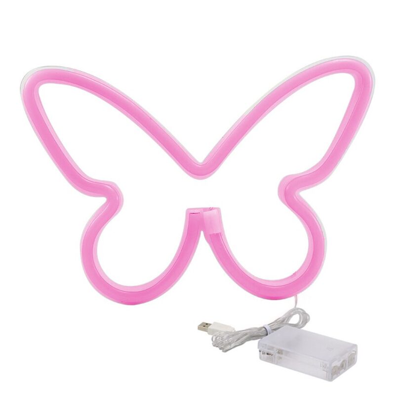 Neon decorativ LED, Chucai, model fluture, Baterii si USB, Roz