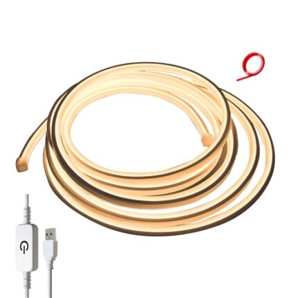 Banda LED Neon 3 m Flexibila, VIELLAN, Touch dimming, 120 de Led-uri pe Metru, Silicon, 5V, USB, 3000K lumina calda