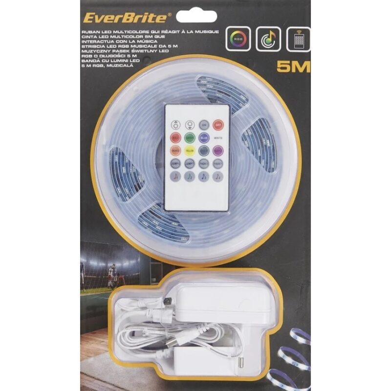 Banda cu lumini LED EverBrite, muzicala, 5 M, Multicolor- RGB