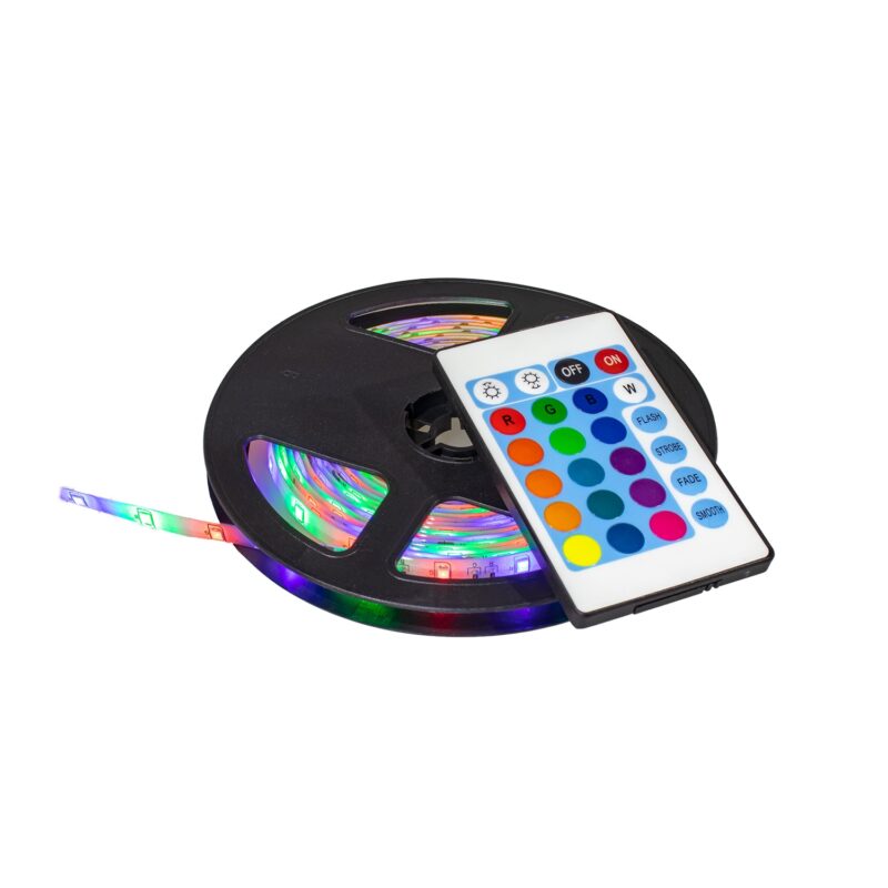 Banda LED 3528 cu silicon, Color RGB, cu telecomanda si alimentator, lungime 5 M