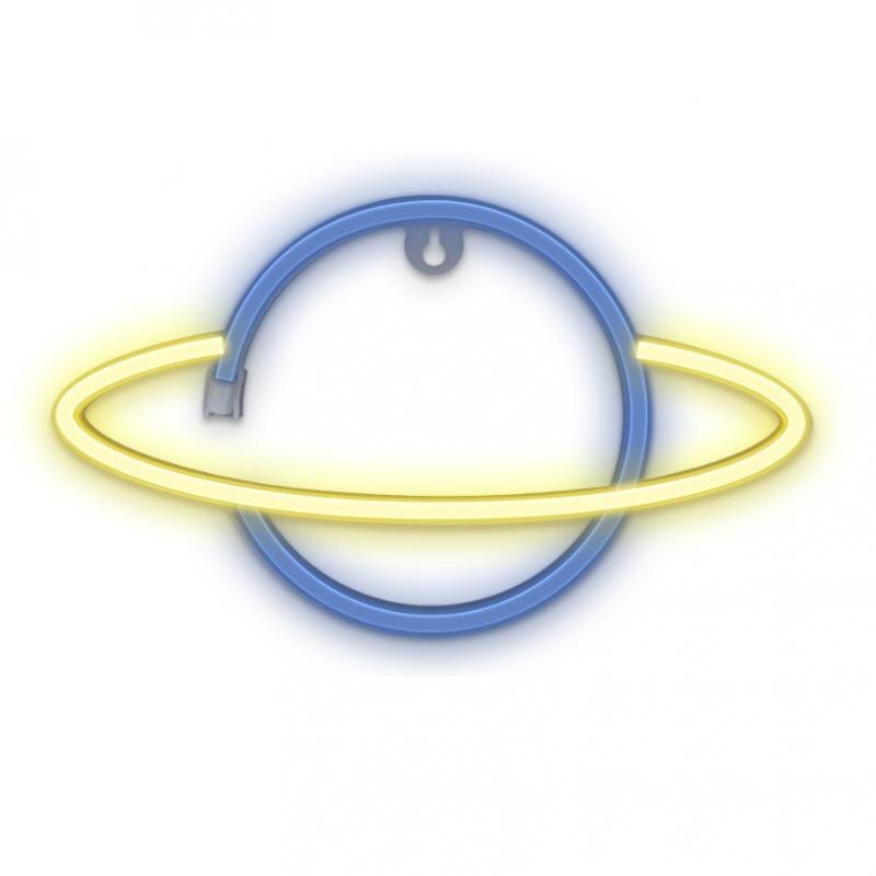 Neon decorativ LED Forever Light FLNE11, model SATURN, Baterii si USB, Galben/Albastru