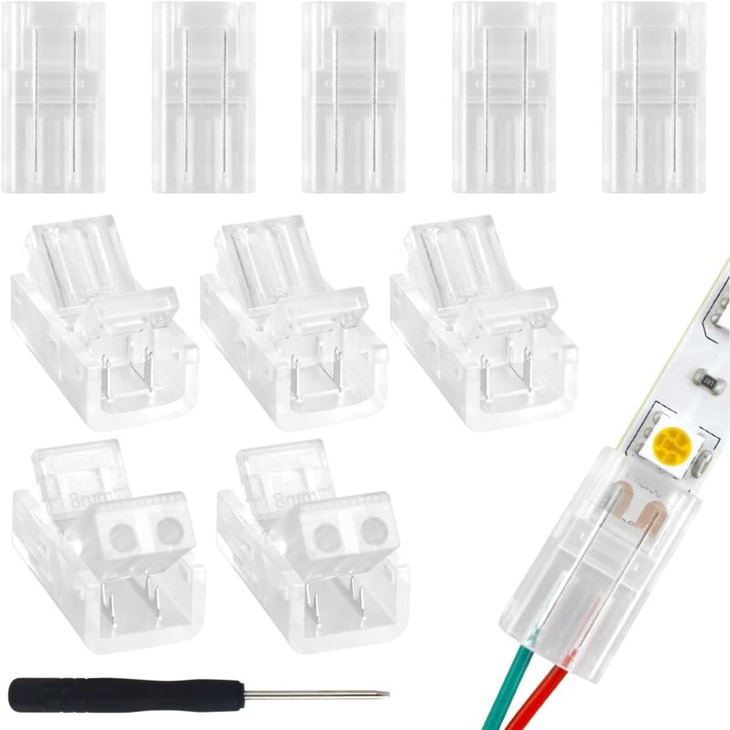 Set conectori pentru benzi LED, 2-pin, 8mm, 10 bucati, transparent