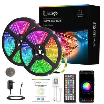 Kit Banda LED, LEDRGB, 15m, Bluetooth, Aplicatie Mobila, 450 LED-uri Tip 5050, RGB Multicolor, Telecomanda si Baterie Incluse, Timer in Aplicatie, Rezistenta IP20, Posibilitate de Taiere si Conectare, 15 Metri