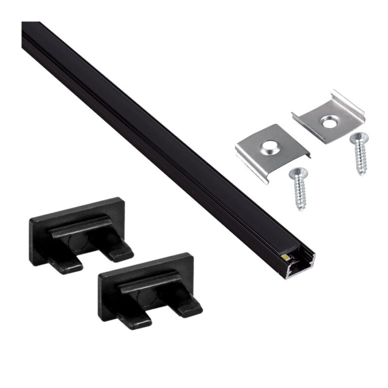 Set Profil Aplicat din Aluminiu Anodizat pentru Benzi LED Negru 14x7mm 1m Negru