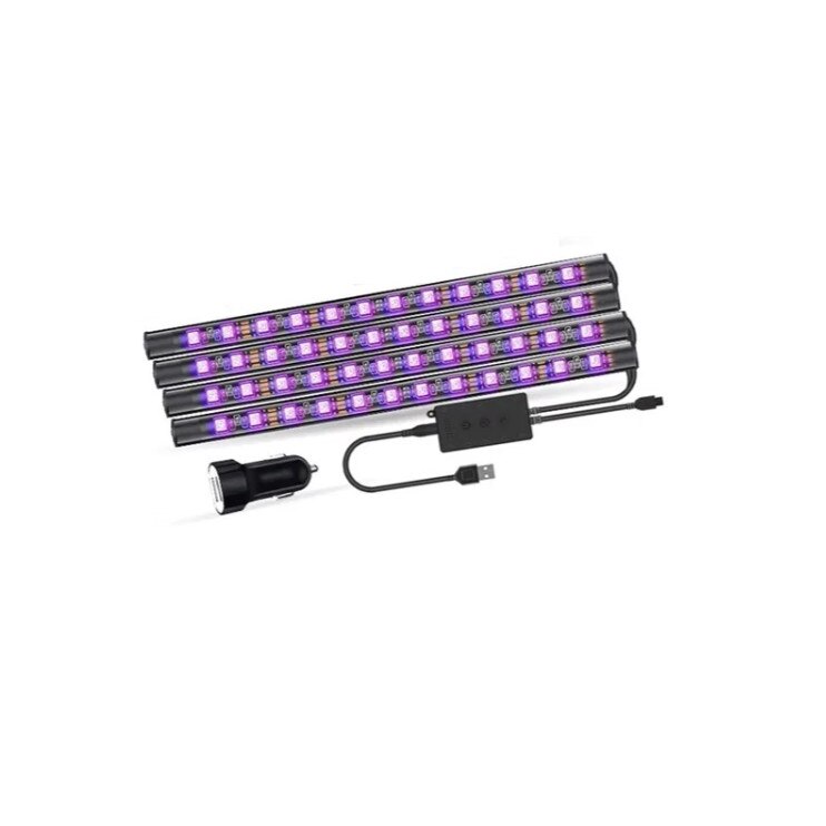 Set benzi LED pentru iluminat interior auto, RGB, cu telecomanda, 4 buc
