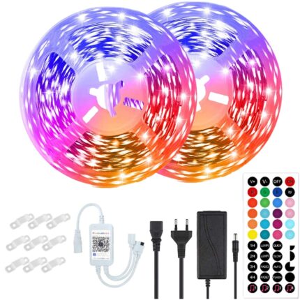 Kit Banda led 15 Metri, YWX, Bluetooth APP Controlul, Sincroniza Muzica, Interior, Telecomanda IR 44 Taste, 12V, Multicolor