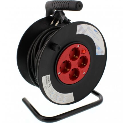 Prelungitor cu tambur Well, cu termosiguranta 4 prize, 1.5mm, IP20, 20 m