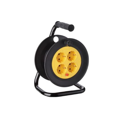 Prelungitor tambur Entac Reel 4, 4 prize, IP20, H05VV-F3G1.5mm, cordon 15m, Negru