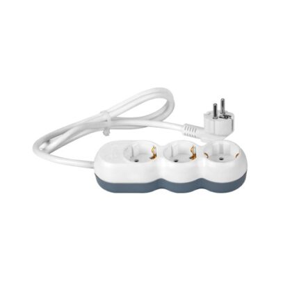 Prelungitor Wconn 10 m, 3X1.5 mmp, Home, 3 prize, alb/gri, cu impamantare si protectie impotriva folosirii accidentale de catre copii