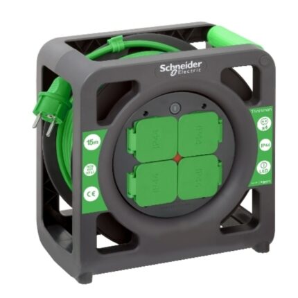 Prelungitor tambur, Schneider Electric, 15 m, 4 prize, IP44, Verde