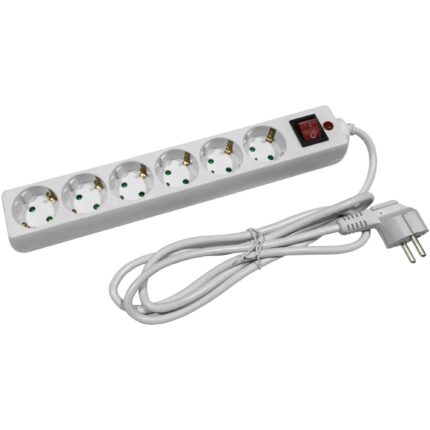 Prelungitor cu protectie la supratensiune Entac, 6 prize Schuko, 3680W, cablu 3x1.5mm, intrerupator, cordon 1.8m