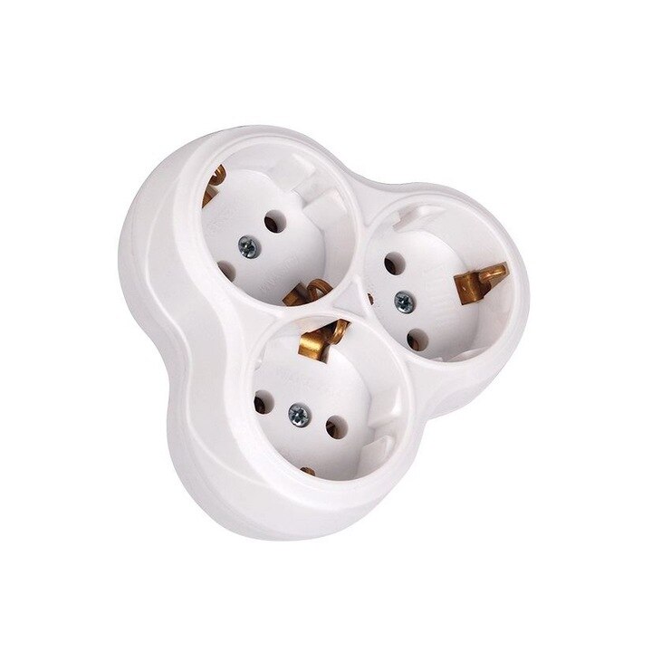 Adaptor Triplu Stecher, Bigshot, max. 250V, 16A, 3 Prize, Alb