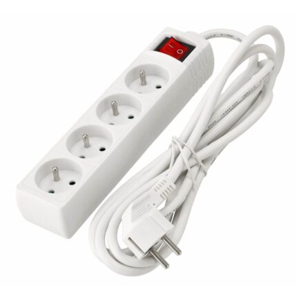 Extensie cu intrerupator 3m, 4 x priza 230V, alb