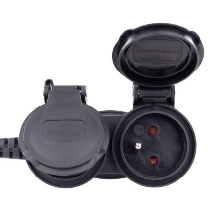Stecher cu 2 prize, Elcan, Plastic, 250 V, Negru