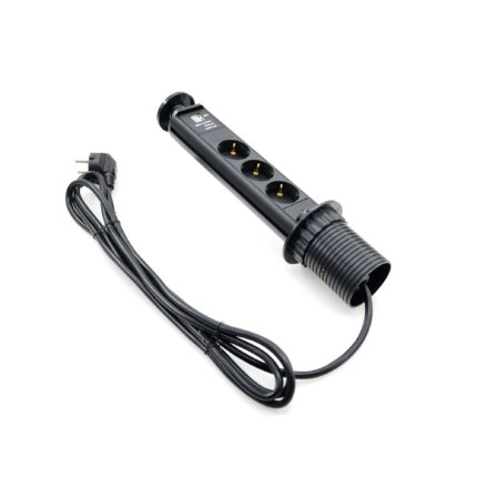 Priza turn incorporabila in blat bucatarie, masa sau birou LanKATT, 3 prize Schuko si 2 prize USB cu incarcator incorporat, incastrabila, lungime cablu 3m, finisaj negru