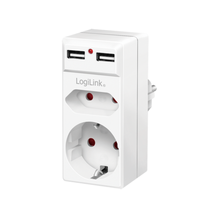 Adaptor priza LogiLink PA0276, 2x prize, 2x USB-A 5 V/2.1 A 10.5 W, indicator LED, IP20, Alb