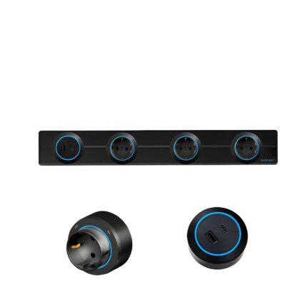 Priza Modulara BASEARC®, 3 x Prize 230V 16A, 1 x USB-A, 1 x USB-C, Suport din Aliaj de Aluminiu 50 cm, Negru