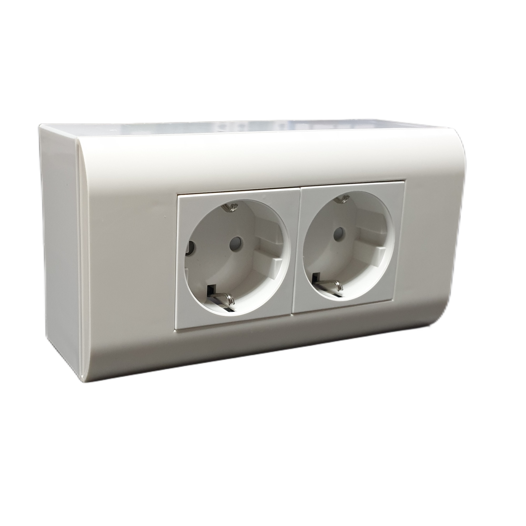res_e83d34defac2aa368dcea0d3e8794bfc Priza electrica dubla LanKATT, schuko, PT, montaj aparent (pe tencuiala), modulara, 80x148, ALB
