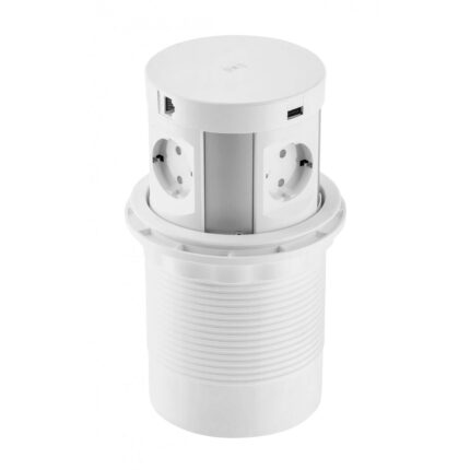 Priza incastrabila in mobilier GTV Comfor Plus AE-BPW4S120P-10, cu incarcare Wireless, 4 prize, 2 x USB, 2 x RJ45, IP20, cablu 1.5m, Alb